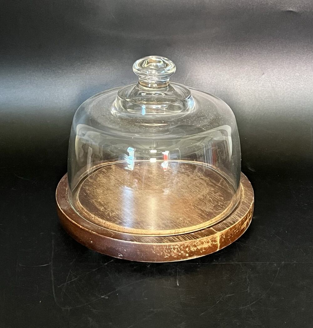 Vintage Goodwood Cheese Tray Cloche Glass Dome Wood Base Holiday Decor Party